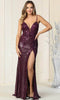 Floral And Glittered Plunging V Neck Evening Gown - May Queen RQ7884