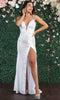 Floral And Glittered Plunging V Neck Evening Gown - May Queen RQ7884