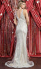 Plunging Neckline Beaded Dress with Stripes - May Queen RQ7887