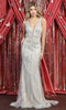 Plunging Neckline Beaded Dress with Stripes - May Queen RQ7887