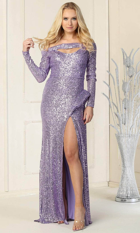 Cutout Neckline Fully Sequined Evening Gown - May Queen RQ7890