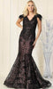 Feathered Straps Laced V Neck Trumpet Dress - May Queen RQ7893