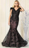 Feathered Straps Laced V Neck Trumpet Dress - May Queen RQ7893