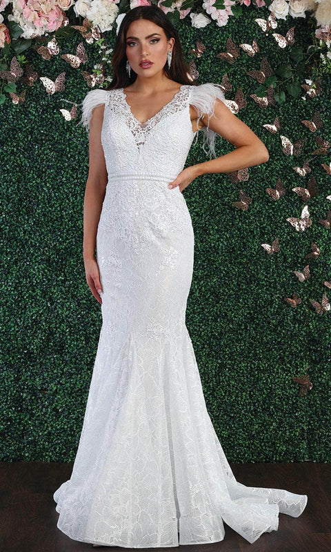 Feathered Straps Laced V Neck Trumpet Dress - May Queen RQ7893