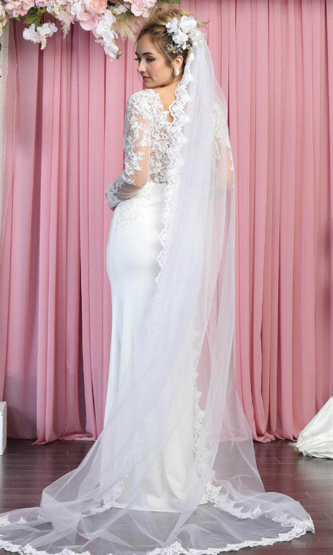 Long Sleeves Low-cut V-neck Wedding Gown - May Queen RQ7901