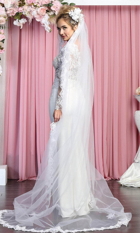 Long Sleeves Low-cut V-neck Wedding Gown - May Queen RQ7901