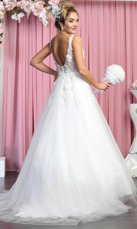 Sleeveless Plunging V-Neckline Wedding Gown - May Queen RQ7902
