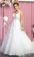 Sleeveless Plunging V-Neckline Wedding Gown - May Queen RQ7902