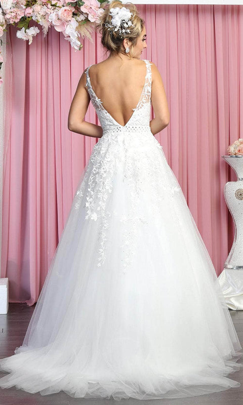 Sleeveless Deep V-neck Wedding Dress - May Queen RQ7903