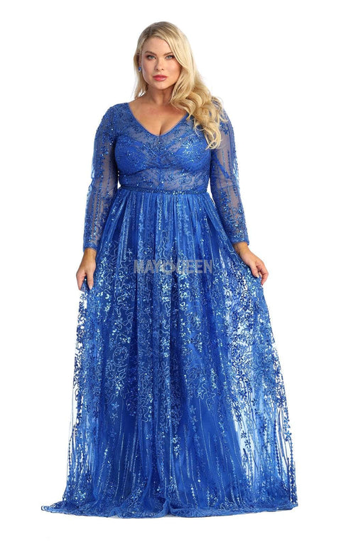Ornated Sheer Bodice Long Sleeve A Line Dress - May Queen RQ7920