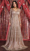 Vestido línea A de manga larga con corpiño transparente adornado - May Queen RQ7920