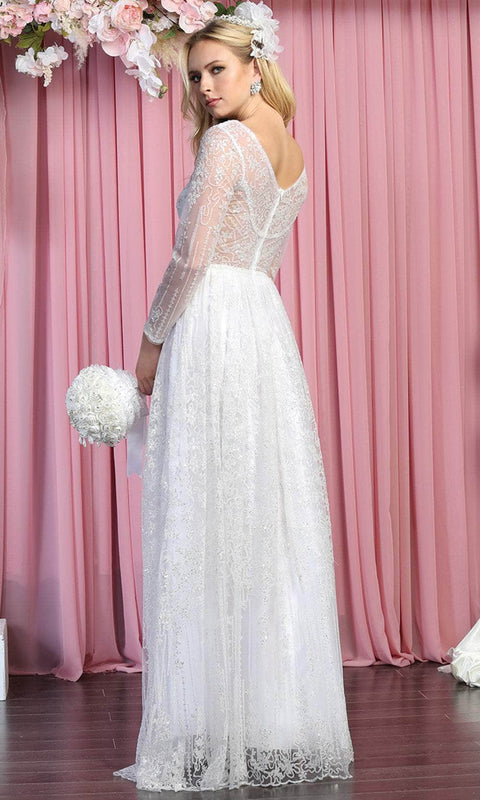 Ornated Sheer Bodice Long Sleeve A Line Dress - May Queen RQ7920