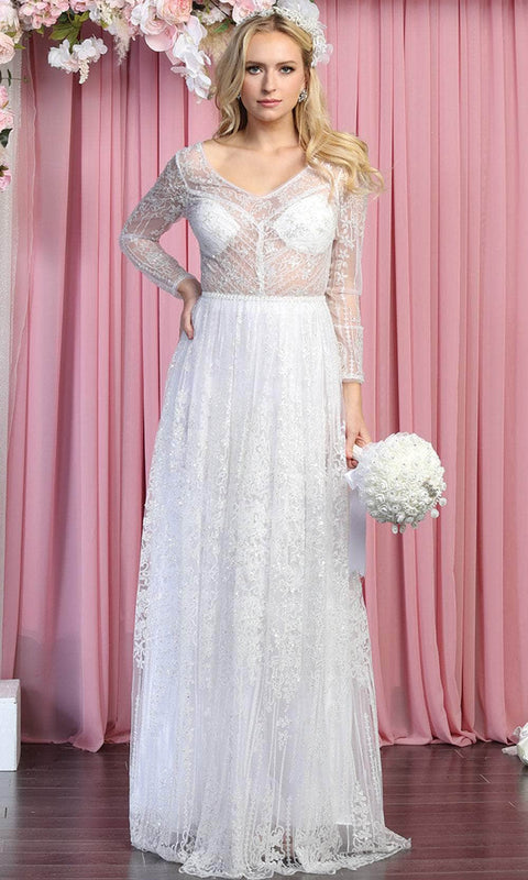 Ornated Sheer Bodice Long Sleeve A Line Dress - May Queen RQ7920