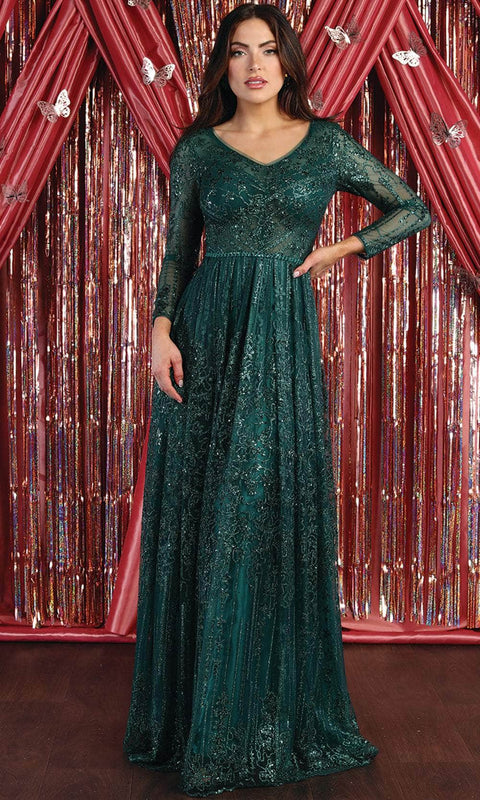 Ornated Sheer Bodice Long Sleeve A Line Dress - May Queen RQ7920