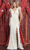 Feathered Sleeve Long Dress with V-Neckline - May Queen RQ7925