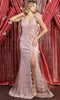 Vestido Largo Manga Plumas y Escote en V - May Queen RQ7925