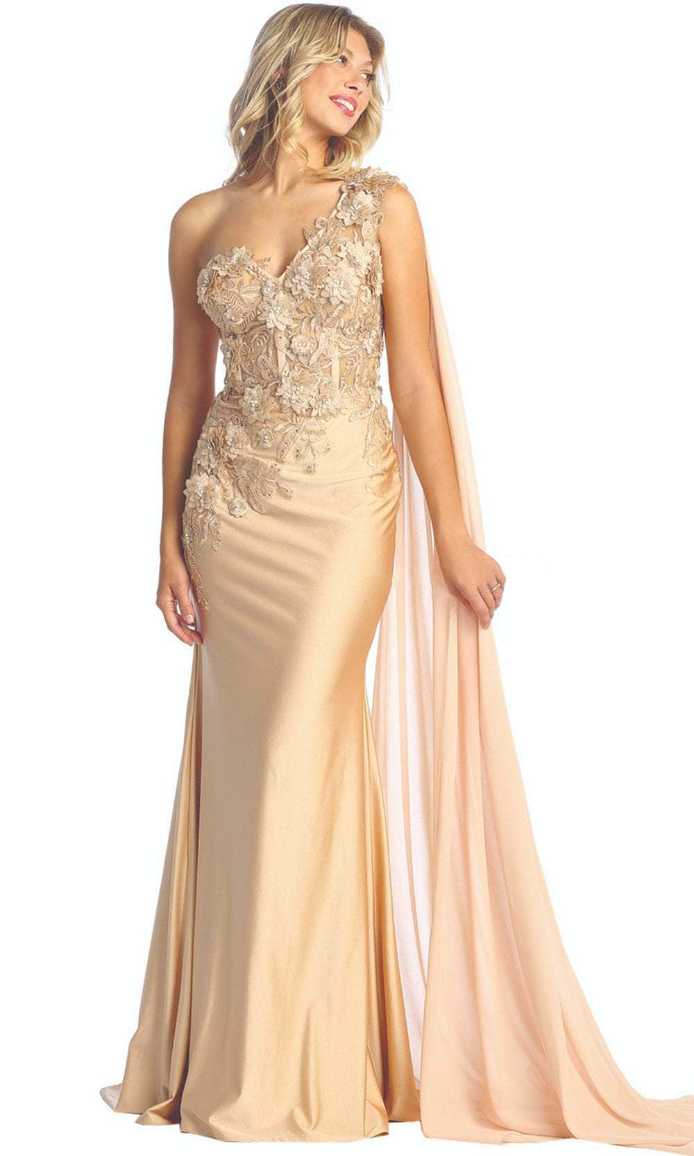 Asymmetric Cape Sleeve Evening Dress