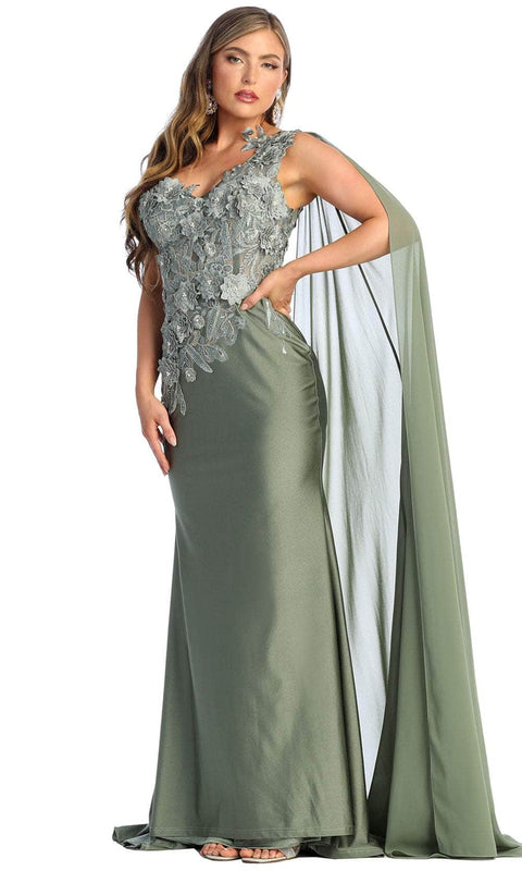 Asymmetric Cape Sleeve Evening Dress - May Queen RQ7943