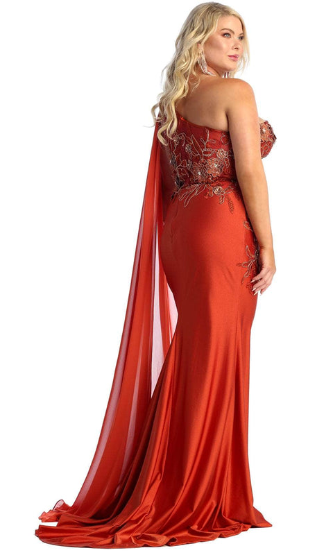 Asymmetric Cape Sleeve Evening Dress - May Queen RQ7943