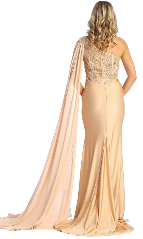 Asymmetric Cape Sleeve Evening Dress - May Queen RQ7943