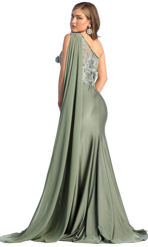 Asymmetric Cape Sleeve Evening Dress - May Queen RQ7943