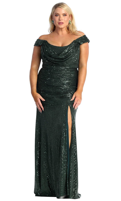 Off Shoulder Sequin Evening Gown - May Queen RQ7950