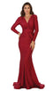 Ruched Sheath Evening Dress with Deep V-neckline - May Queen MQ1530