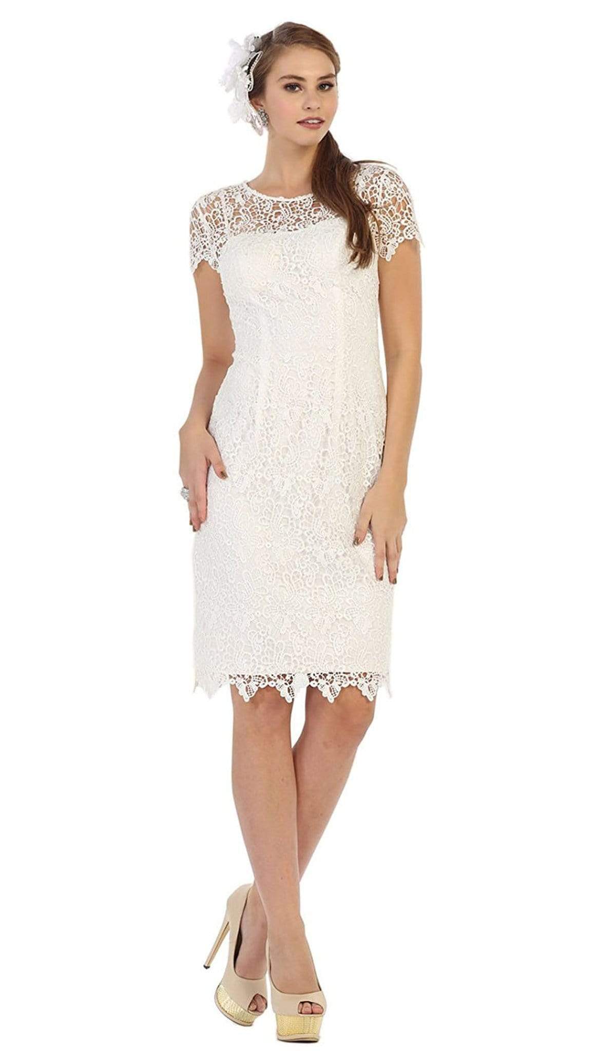 knee length dresses for ladies Short Sleeve Lace Sheath 8 / Night Sky main image 1