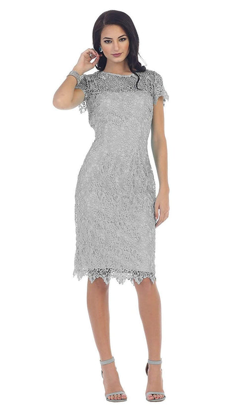 Short Sleeve Illusion Lace Sheath Formal Dress - May Queen