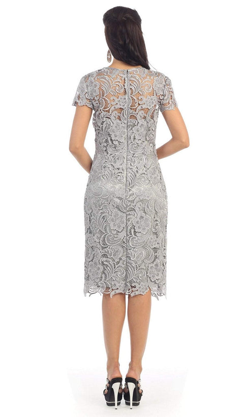 Short Sleeve Sheer Scalloped Lace Formal Dress - May Queen