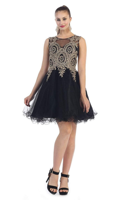 Sleeveless Ornate Lace Illusion Cocktail Dress - May Queen