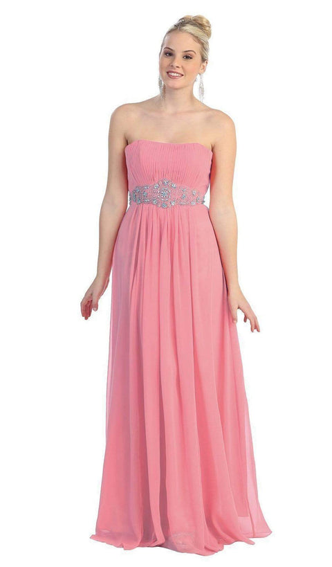 Strapless Shirred Sweetheart Chiffon Evening Dress - May Queen
