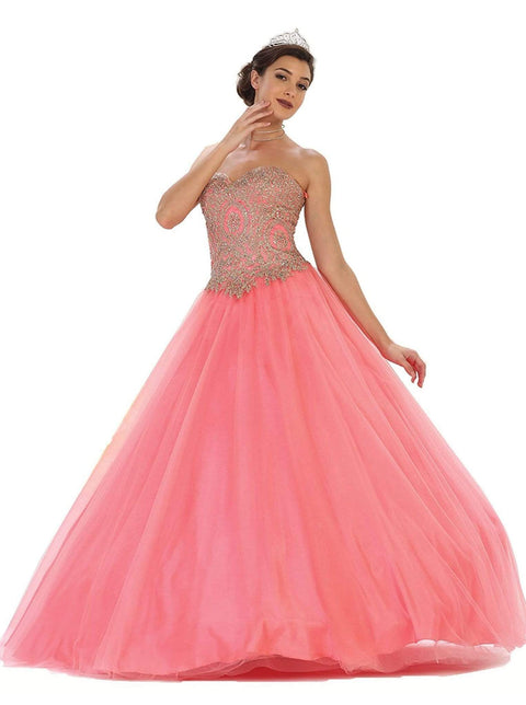 Strapless Sweetheart Gilded Quinceanera Ballgown - May Queen LK-74