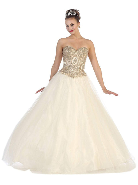 Strapless Sweetheart Gilded Quinceanera Ballgown - May Queen LK-74