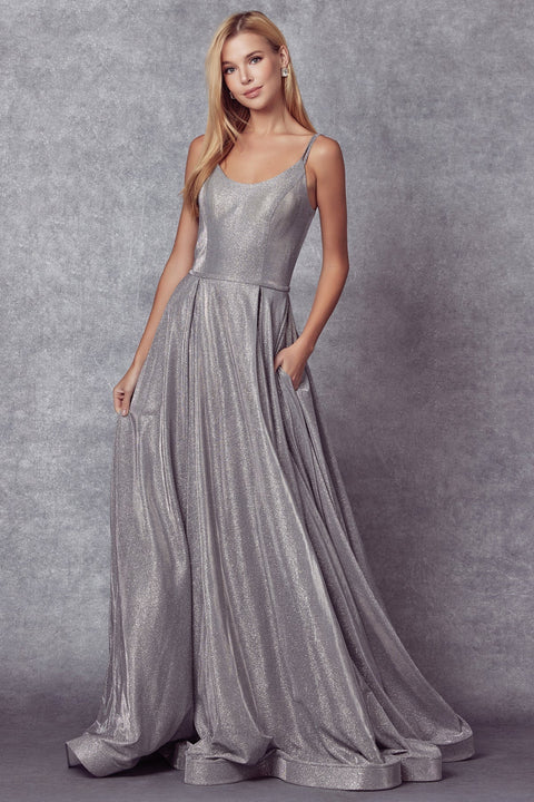 Metallic A-line Gown with Glitters by Juliet 206