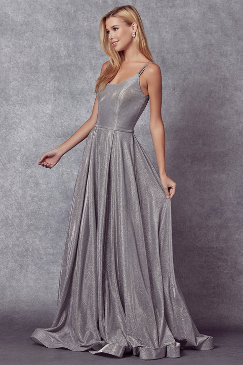 Metallic A-line Gown with Glitters by Juliet 206