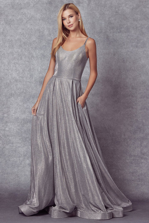 Metallic A-line Gown with Glitters by Juliet 206