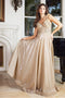 Gleaming Sleeveless Feathered Metallic Gown - Adora 3094