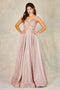 Gleaming Sleeveless Feathered Metallic Gown - Adora 3094