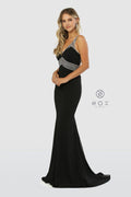 Fitted Metallic Striped Gown with Back Cutout by Nox Anabel T253