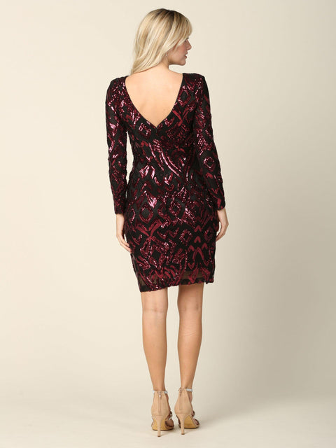 Long Sleeve Sequins Cocktail Dress