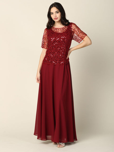 Mother of the Bride Beaded Long Formal Chiffon Gown Sale by Eva Fashion