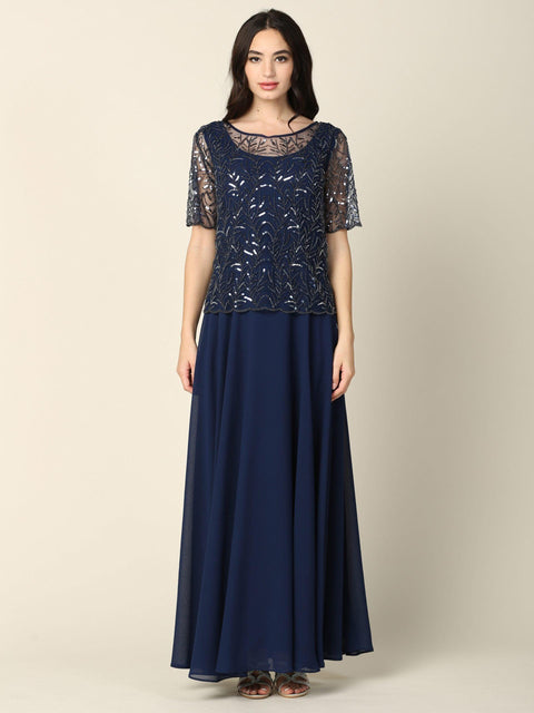 Mother of the Bride Beaded Long Formal Chiffon Gown Sale by Eva Fashion – alternate view 3