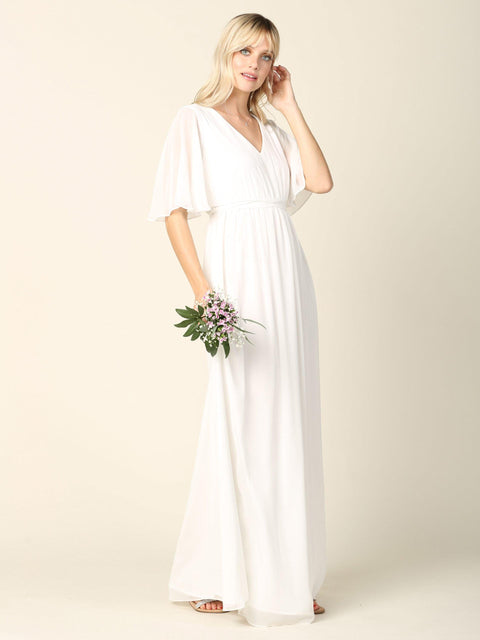 Flutter Sleeve Long Mother of the Bride Dress