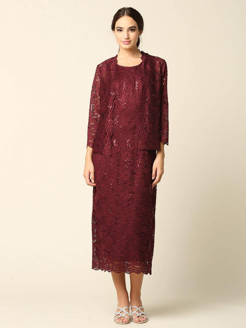 Mother of the Bride and Groom Formal Lace Jacket Dress