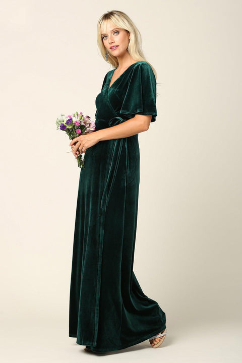 Mother of the Bride Long Flutter Sleeve Velvet Gown Sale by Eva Fashion