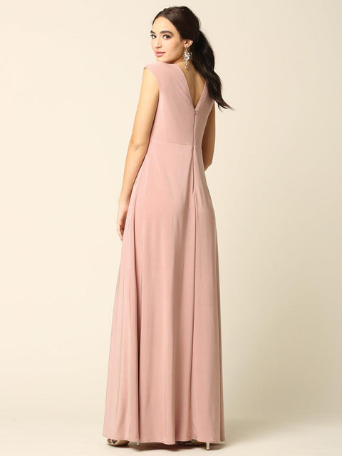 V Neck Long Formal Mother of the Bride  Dress