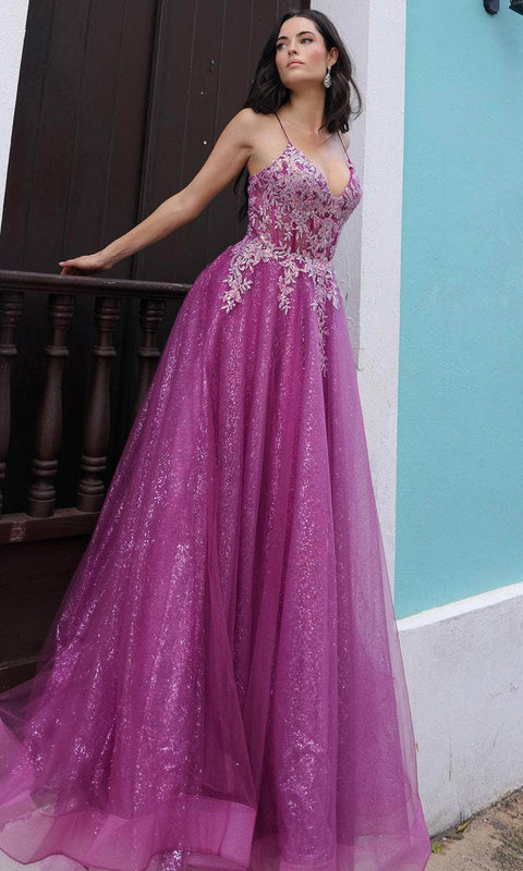 Nox Anabel C1407 - A-lineApplique Sleeveless Prom Gown