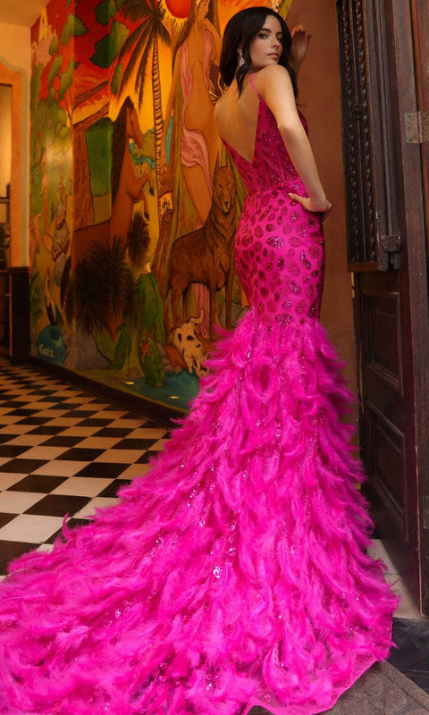 Nox Anabel C1422 - Feathered Trumpet Prom Dress