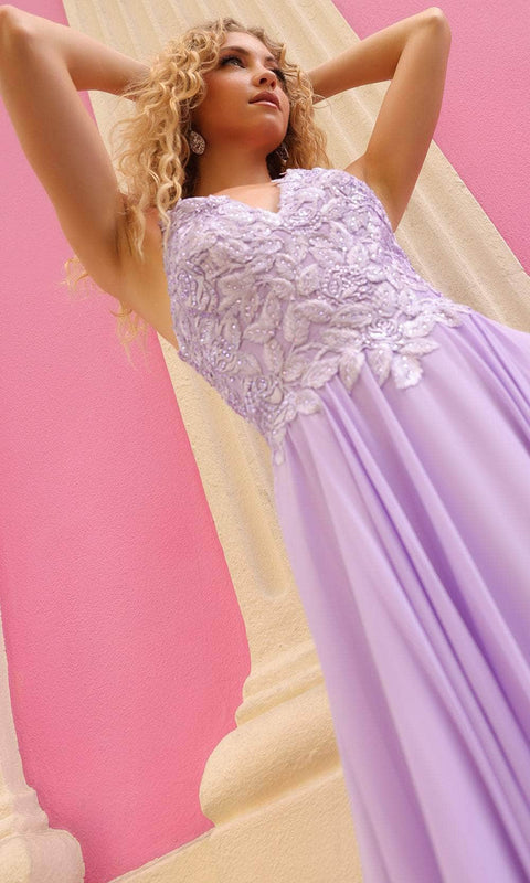 Nox Anabel C1462 - Floral Embroidered V-Neck Prom Dress